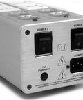 Beefy 3000W 15A Audio Power Conditioner Featuring Patented Dual Inductor Design And Top Shelf Wima Caps For Clean High Fidelity Rig And Zero Static Nonsense rear view showing power switches and AC input.