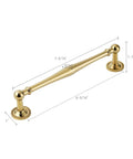 Premium Brass Cabinet Pull And Drawer Knob Set With Modern Grooved Base Design Available In Antique Brass Gold And Chrome Finishes For Kitchen, Bathroom, And Closet Hardware 2 Pack shown in gold finish with dimensions