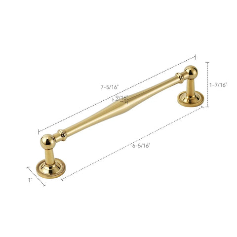 Solid Brass Cabinet Pull And Drawer Knob With Modern Grooved Base Design in Antique Brass finish, showing dimensions for kitchen use