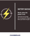 Smart Garage Door Opener With Emergency Battery Backup And Slick Smartphone Sync Featuring Ultra Quiet Belt Drive battery backup feature for emergency use.