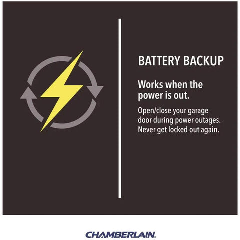 Smart Garage Door Opener With Emergency Battery Backup And Slick Smartphone Sync Featuring Ultra Quiet Belt Drive battery backup feature for emergency use.