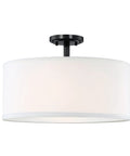 Dope Off White Fabric Drum Shade Ceiling Light With PS Diffuser, Semi Flush Mount Black Frame, 18 Inch Diameter, Dimmable Chandelier
