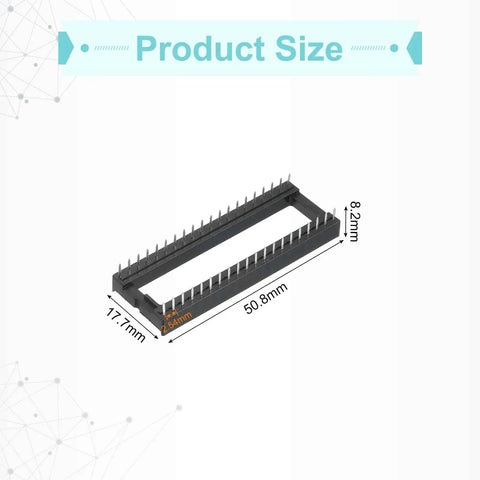 12 Pack DIP IC Socket Adapter Kit 40 Pin 15.24mm Row Pitch 2.54mm 0.1 Inch Pitch Breadboard Friendly with dimensions shown
