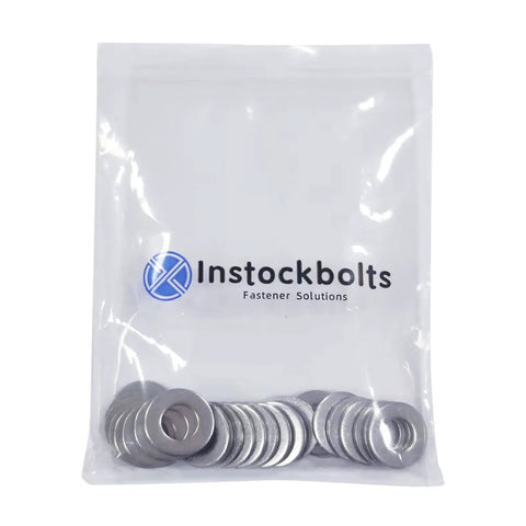 Front view: Flat washers #10 x 0.5 OD, 304 stainless steel, 100 pcs in Instockbolts bag