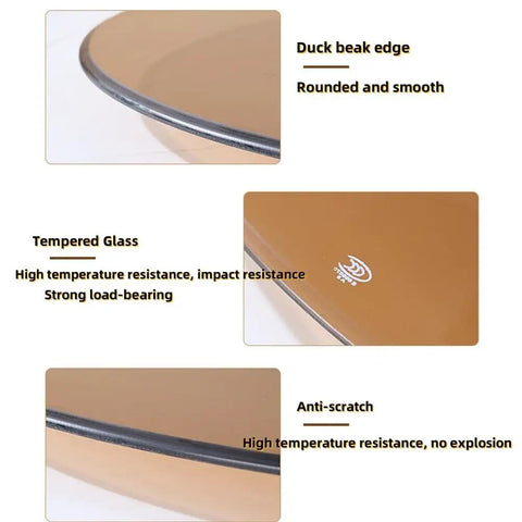 Legit Heavy Duty Tempered Glass Lazy Susan Turntable Slick Rotating Serving Tray 360 Degree Swivel close-up of duck beak edge.