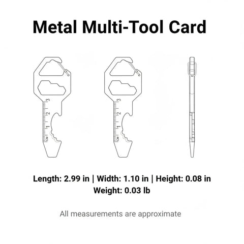Diagram of Metal Multi Tool Card With Bottle Opener And Hex Wrench A Slim Credit Card Size EDC Pocket Tool dimensions