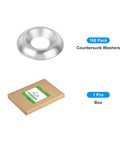 Built Tough Size Eight Countersunk Washers, 100 Pack Nickel Plated Steel Gaskets, showing single washer and packaging.