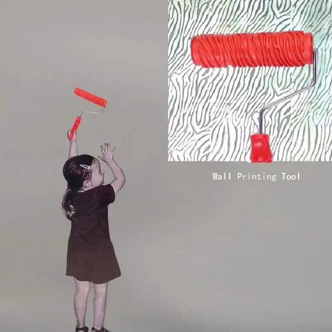 Child using a Game Changing Wall Embossing Roller For DIY Pros, creating textured finishes on interior walls.