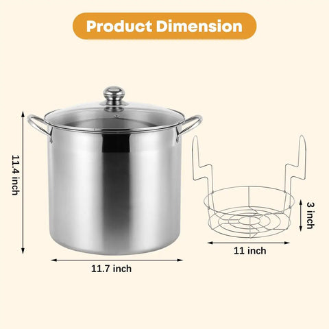 21.5 Quart Stainless Steel Canning Pot Kit with rack, dimensions 11.7 x 11.4 inches, 11-inch rack, for water bath canning beginners