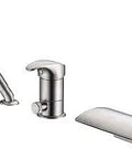 Three Hole Deck Mount Roman Tub Faucet With Hand Shower Brushed Nickel Finish Waterfall Style High Flow Tub Filler