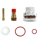 Glass Cup Kit For Welding Torch With Fluid Nozzle Set includes high heat glass cup, washers, silicone rings, and 2.4mm tip for WP 17 18 26