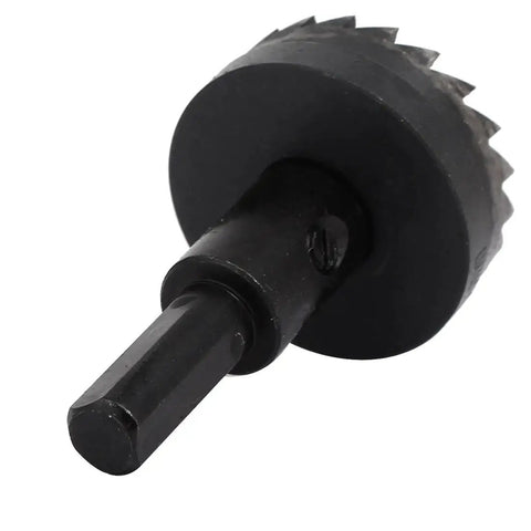 Close-up of 35mm Hole Saw Kit With 6mm Drill Bit 75mm Length HSS High Speed Steel Cutter Black Finish Heavy Duty Pro Grade