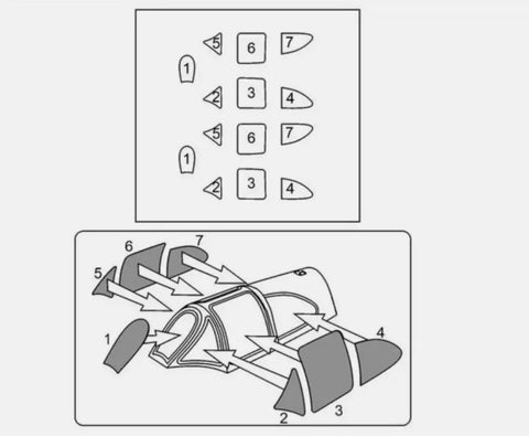 Diagram of 1/144 Dewoitine D.520 Canopy Painting Mask Set For Model Aircraft, Easy Peel Paper Masks fit and placement instruction.