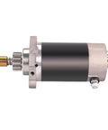 Side view of Starter Motor For Yamaha Outboard Marine Engines 25HP To 50HP - Direct OEM Replacement, silver and black casing.