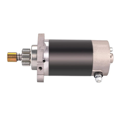 Side view of Starter Motor For Yamaha Outboard Marine Engines 25HP To 50HP - Direct OEM Replacement, silver and black casing.