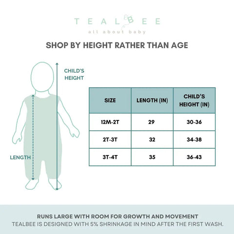 Size chart for Cozy Dreamsuit Toddler Sleep Sack With Feet For Safe Sleep And Easy Moves Walker Sleep Bag With Legs Bamboo Rayon