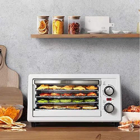Zero Stress Dehydration Game Changer With Stackable Bins And Smart Temp Settings For Fruits Veggies Beef Jerky Greens And Pup Snacks 11L Size 48 Hr Countdown Timer, white digital food dryer with stacked trays.