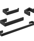Matte Black Stainless Steel Finish 4 Piece Bathroom Accessory Set Includes 24 Inch Towel Bar, Hand Towel Holder Towel Rack, Toilet Paper Holder, And Double Towel Hooks For Wall Mounted Bath Hardware.
