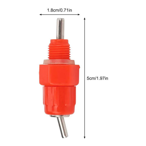 20 Pack Top Shelf Automatic Chicken Water Nipples With 360 Degree Stainless Steel Flow, red plastic nipple detail, 5cm height.
