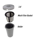 Grey Reusable Coffee Holder And Filter Set With Three Part Design And Inner Basket Compatible With Keurig My Cup Home Brewers