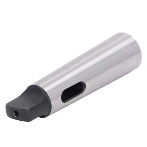 MT1–MT3 Morse taper adapter, steel reducing sleeve; silver cylindrical body with black taper end (side view)