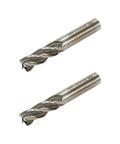 Two 1/2 in square end mills with 1/2 in shanks, 4-flute HSS straight cutters
