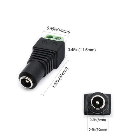 5.5/2.1mm DC female barrel connector for 12V DC Power Supply For LED Strips 2A 24W Switching Adapter with dimensions shown