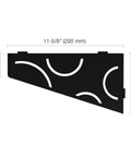 Quadrilateral Corner Shelf For Tiled Walls With Curve Design, Aluminum Construction, Matte Black Finish, dimensions labeled