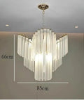 Modern Glass Pendant Light LED Hanging Lamp For Living Room Decor, 66cm height, 85cm width, glass and steel fixture.