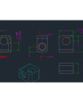 Technical drawing of a compact brass worm gearbox showing dimensions and design details for a right angle drive.