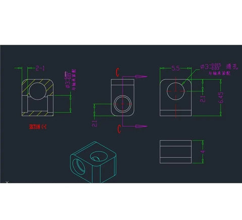 Technical drawing of a compact brass worm gearbox showing dimensions and design details for a right angle drive.