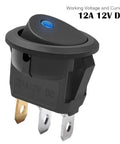 Close-up of the Three Pack 12V DC 20A Blue Round Rocker Toggle Switches With Bright Blue LED Indicator SPST On Off Power Switches