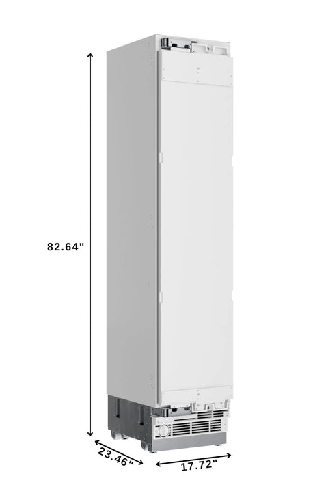 18 Inch Panel Ready Freezer Column With 8.6 Cubic Feet Heavy Duty Storage, Built In Ice Maker, Frost Free Energy Star Rated, side view with dimensions.
