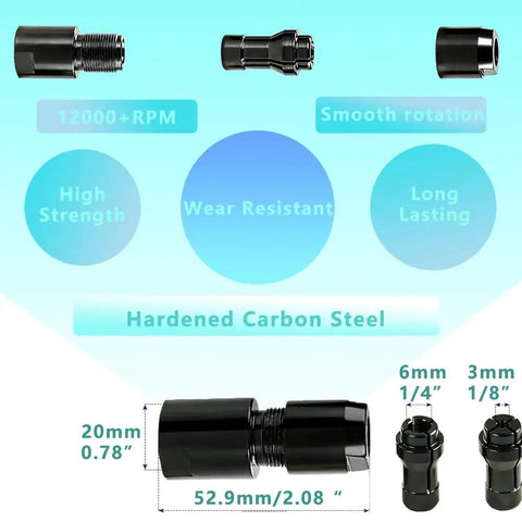 4 Piece Angle Grinder To Die Grinder Adapter Kit Converts M10 And M14 Grinders To 5/8-11 Threads Includes 1/4 Inch And 1/8 Inch Collet Adapters Hardened Carbon Steel
