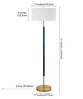 Two Light Floor Lamp With Fabric Drum Shade In Blue Brass White, 61 Inch Tall Standing Lamp For Living Room Office Or Bedroom