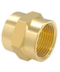 Brass Three Quarter Inch NPT Female Hex Coupler Nipples For Quick Pipe Connections, close-up of brass fitting detail.