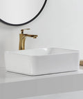 USZWBY Bathroom Vessel Sink Bathroom Vessel Sink, Geometry Artistic White Ceramic Sink Bowl on countertop with modern faucet.