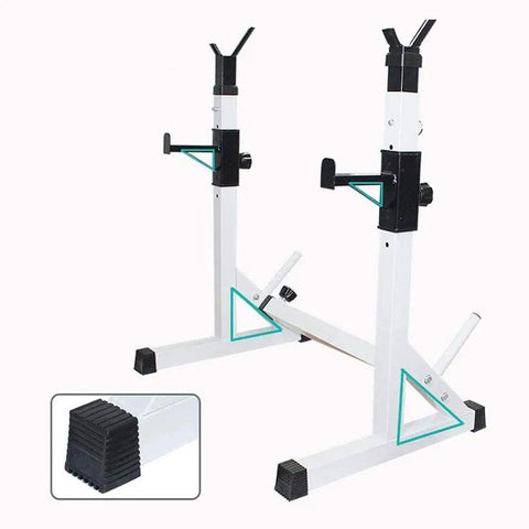 Adjustable Multifunctional Weightlifting Bench And Squat Rack For Home Gym telescopic stand with rubber feet detail