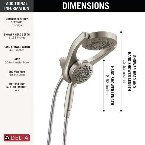 Heavy Duty Two In One Dual Shower Head With Killer High Pressure Spray And Detachable Handheld Sprayer Boasting Slick Five Settings Brushed Nickel Finish For Quick Tile Scrubbing And Luxury Home Refresh