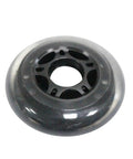 Single black wheel from the 8 Pack Inline Skate Wheels Set 76mm 80mm 90mm 100mm 110mm With Bearings 85A Hardness For Indoor Outdoor Use Durable Replacement Wheels Great For Street Cruising And Park Spins