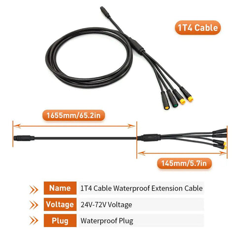 Waterproof Eight Pin 1T4 Electric Bike Cable Controller Kit with Plug and Play Throttle Ebrake Display and Brake Levers
