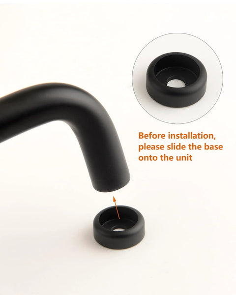 Five Pack Matte Black Modern Cabinet Pulls installation guide, showing step to slide base onto handle unit