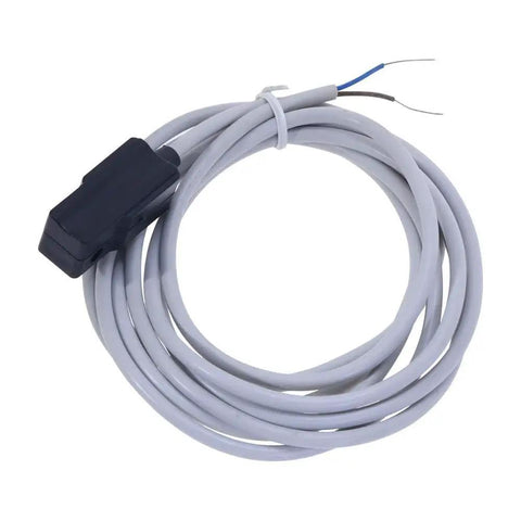 Proximity Switch For Air Cylinders With Wired Magnetic Reed Sensor, Pneumatic Proximity Sensor, DB54, close-up black plastic body with gray cable