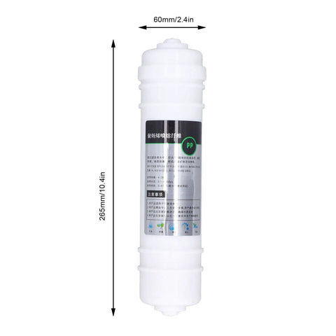 10 Inch Universal Water Purifier Filter Replacement with PP cotton, detailed view of filter dimensions, compatible with most brands.