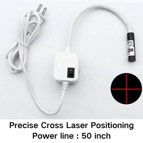 Crosshair Laser Alignment Tool for Heat Presses with Magnetic Base, shows laser unit and power cord for precise placement.