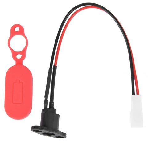 Silicone Charging Port With Waterproof Cover For M365 Electric Scooter, durable black port and red cover, easy install