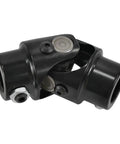Beefed Up 13/16-36 Spline X 3/4 DD Universal Joint, 83mm Length (3-1/4 In), 40Cr Steel, High Strength U Joint For Steering, Up To 4000 RPM, 35 Degree Working Angle, Ideal For Off Road And Performance Vehicles close-up black steel universal joint