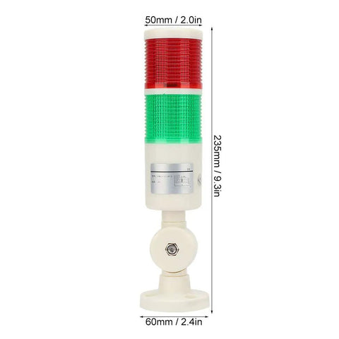 Industrial Machine Alarm LED Light For CNC Gear With Red And Green Indicator Tower And Buzzer showing size dimensions