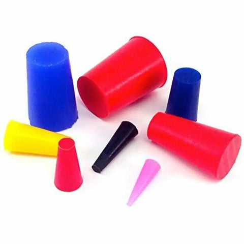 Heavy Duty Silicone Masking Plugs Kit 40 Pcs Range From 1/16 Inch To 3/4 Inch High Temp Heat Resistant Powder Coating Tapered Caps Car Accessories For Auto Body Work And Paint Protection That Will Fly. assorted silicone tapered plugs in different sizes on white background