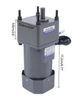 110V gear reduction motor, 200W, 30K with speed controller; grey metal body, vertical shaft, mounting studs